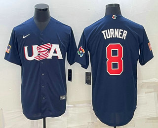 Mens USA Baseball #8 Trea Turner 2023 Navy World Baseball Classic Stitched Jerseys